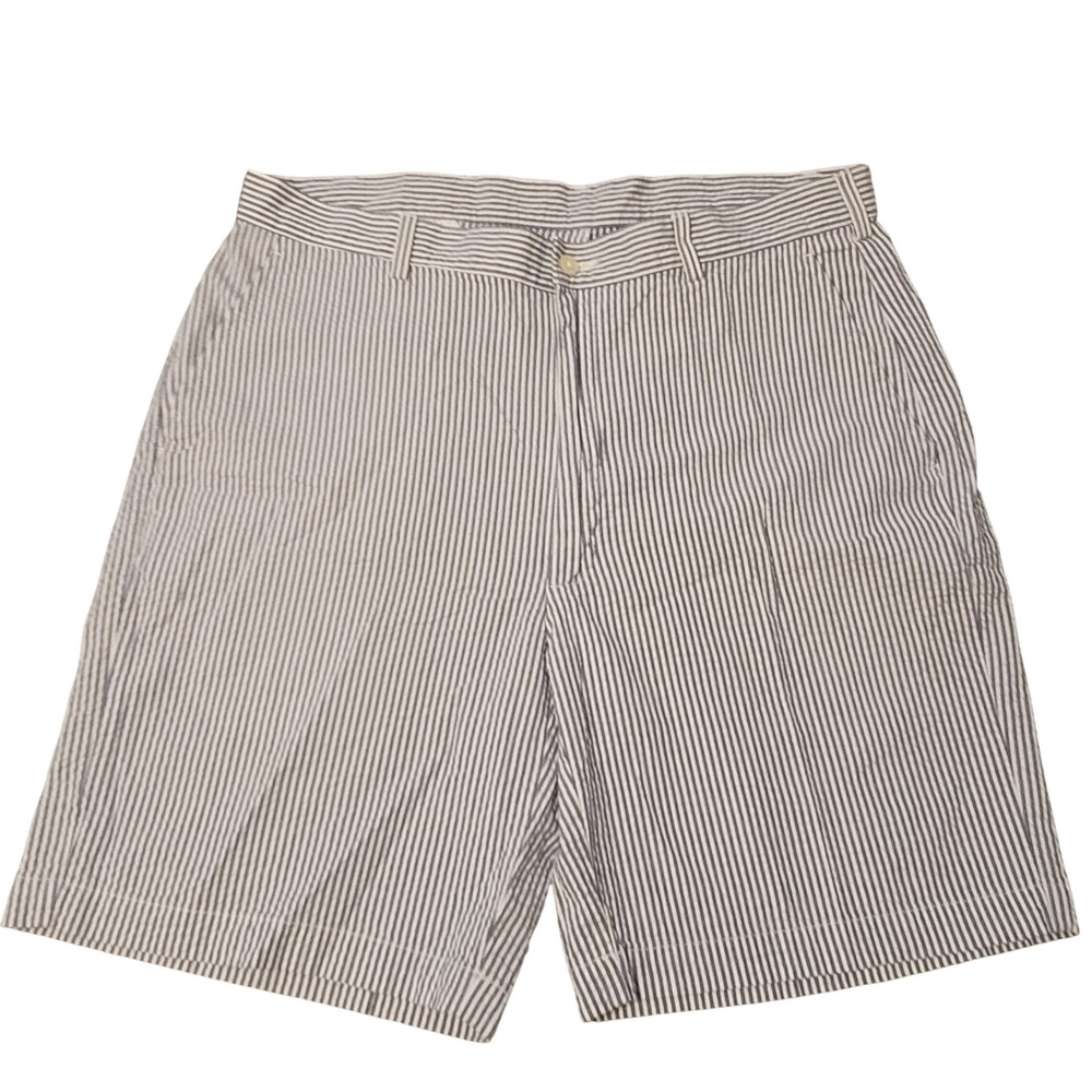 Jos. A. Bank Seersucker Shorts Mens 38 Blue White Striped Stays Cool 1460-00845